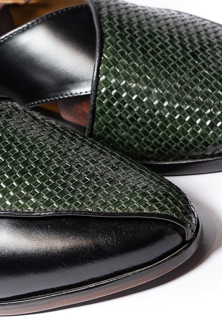 Green & Black Leather Peshawari Sandals by ARTIMEN at Pernia's Pop Up Shop