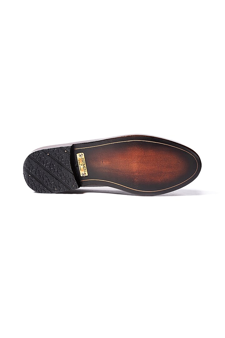 Burnt Brown Leather Hand Embroidered Mules by ARTIMEN at Pernia's Pop Up Shop