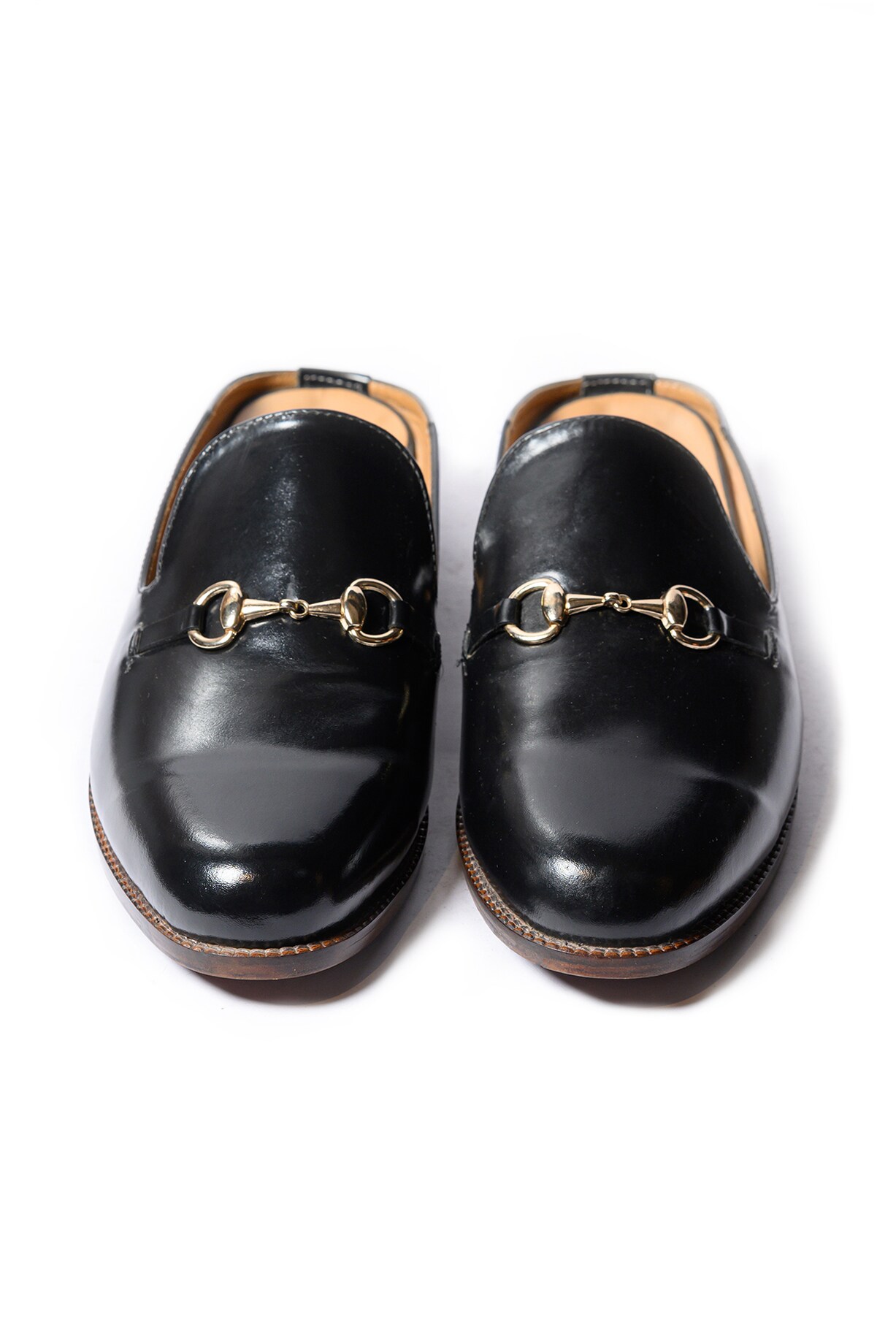 Buy ARTIMEN Black Mules With Gold Straps at 2024