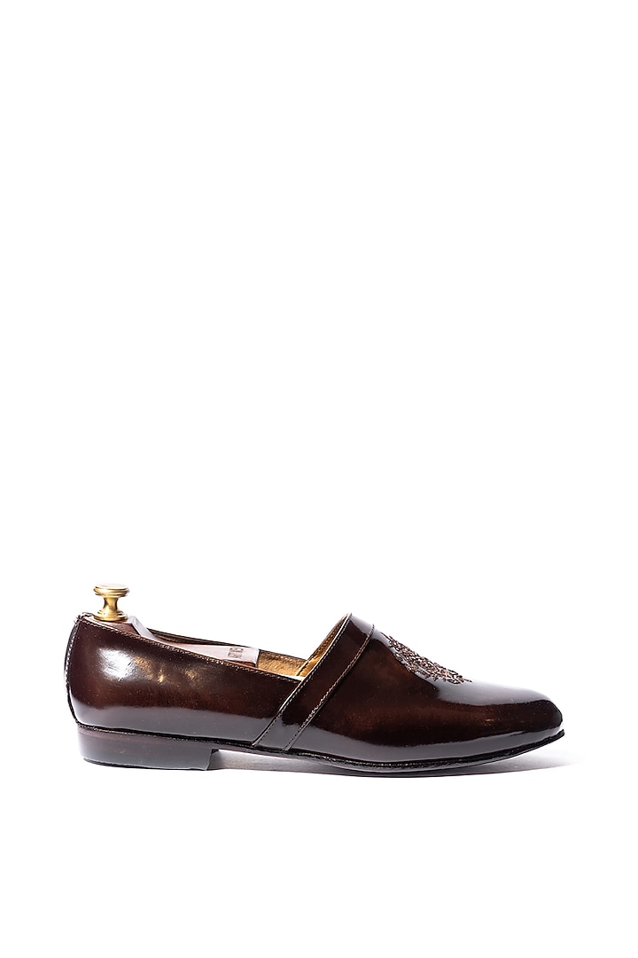 Burnt Brown Leather Embroidered Shoes by ARTIMEN at Pernia's Pop Up Shop