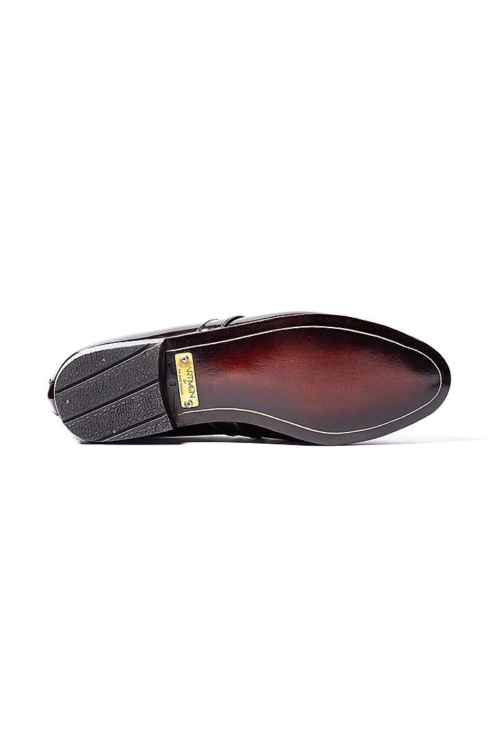 Burnt Brown Leather Embroidered Shoes by ARTIMEN at Pernia's Pop Up Shop