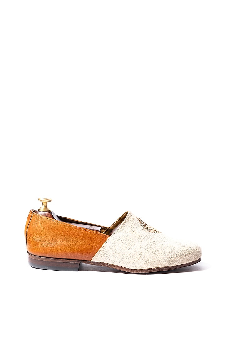 Off-White Leather & Stone Wash Embroidered Shoes by ARTIMEN at Pernia's Pop Up Shop