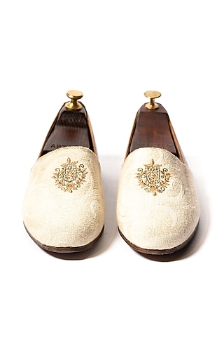 Off-White Leather & Stone Wash Embroidered Shoes by ARTIMEN