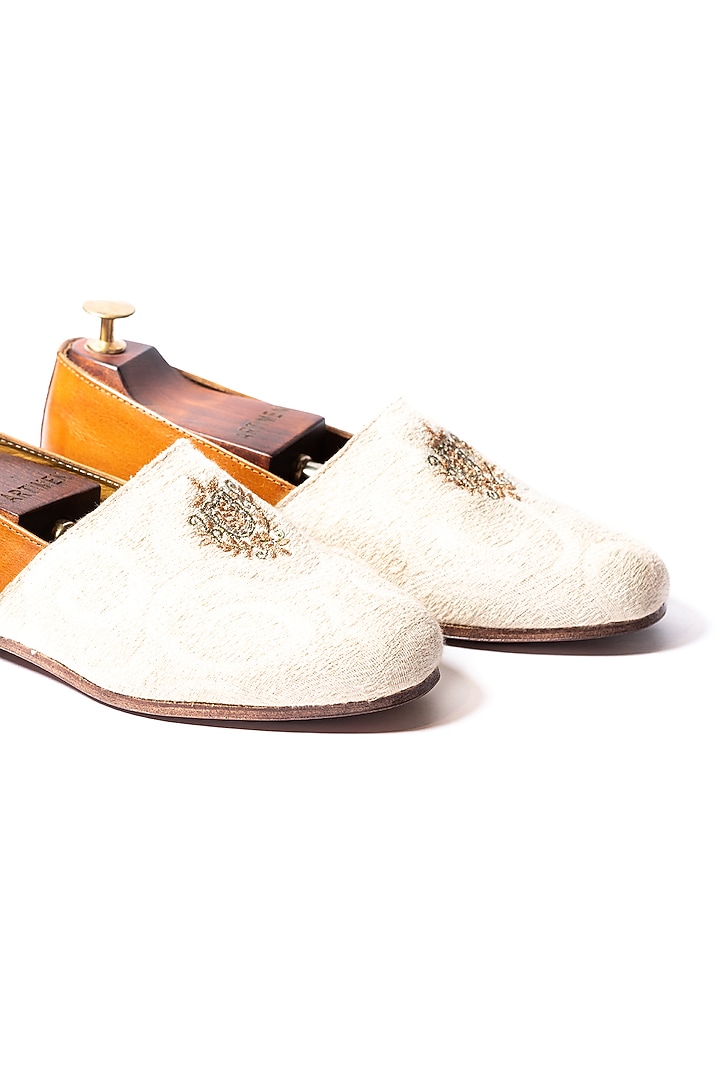 Off-White Leather & Stone Wash Embroidered Shoes by ARTIMEN at Pernia's Pop Up Shop