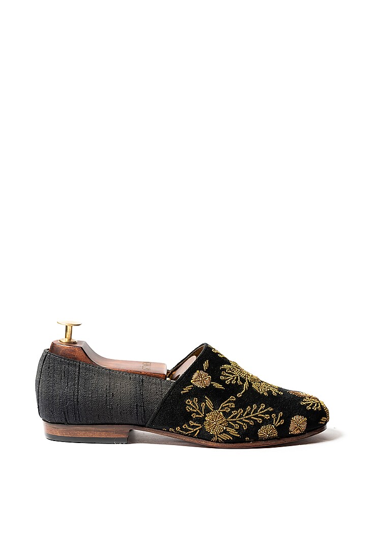 Black Velvet & Raw Silk Hand Embroidered Shoes by ARTIMEN at Pernia's Pop Up Shop