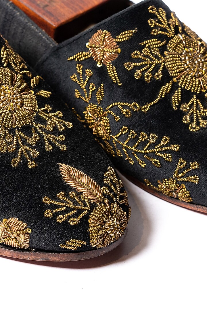 Black Velvet & Raw Silk Hand Embroidered Shoes by ARTIMEN at Pernia's Pop Up Shop