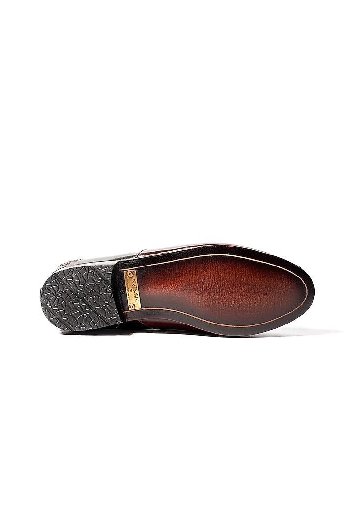 Burnt Cherry & Black Leather Embroidered Shoes by ARTIMEN at Pernia's Pop Up Shop