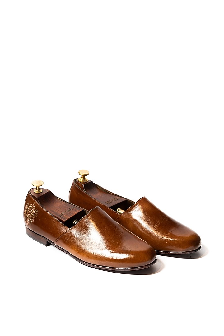 Burnt Tan Leather Embroidered Shoes by ARTIMEN at Pernia's Pop Up Shop