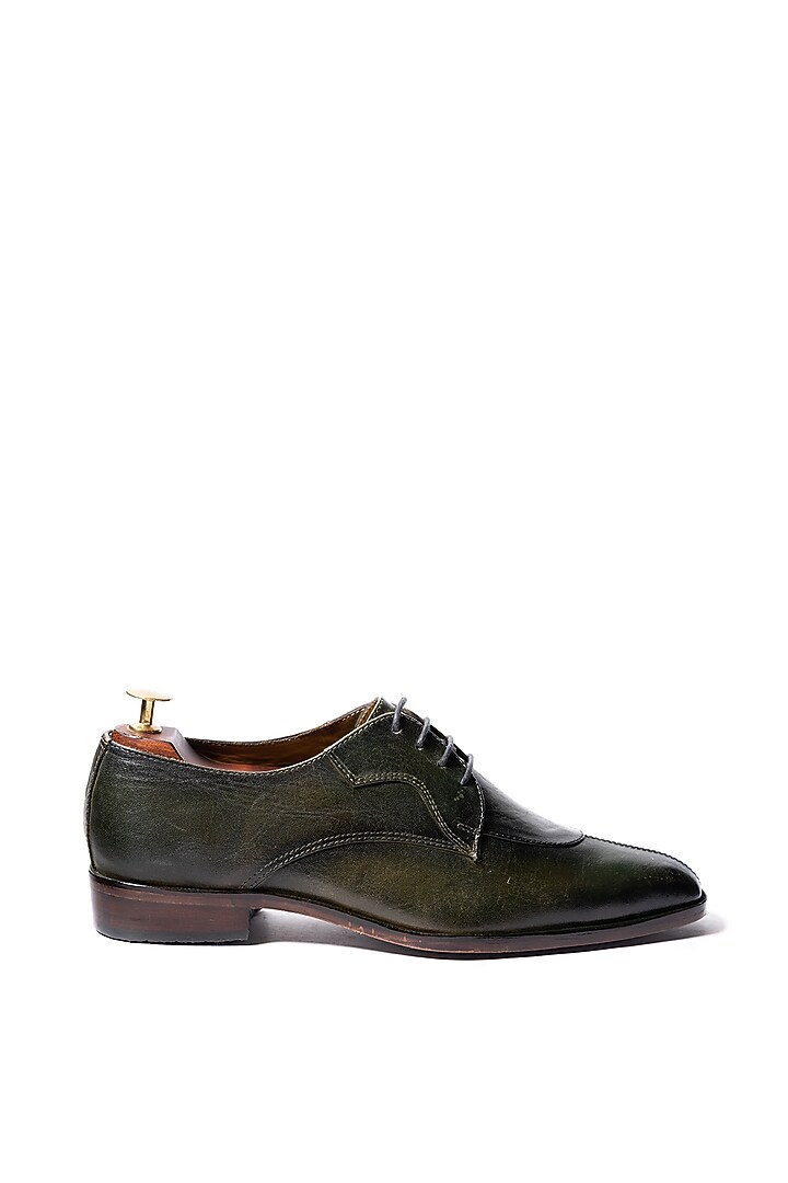Military Green Leather Hand Painted Shoes by ARTIMEN at Pernia's Pop Up Shop