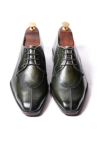 Military Green Leather Hand Painted Shoes by ARTIMEN