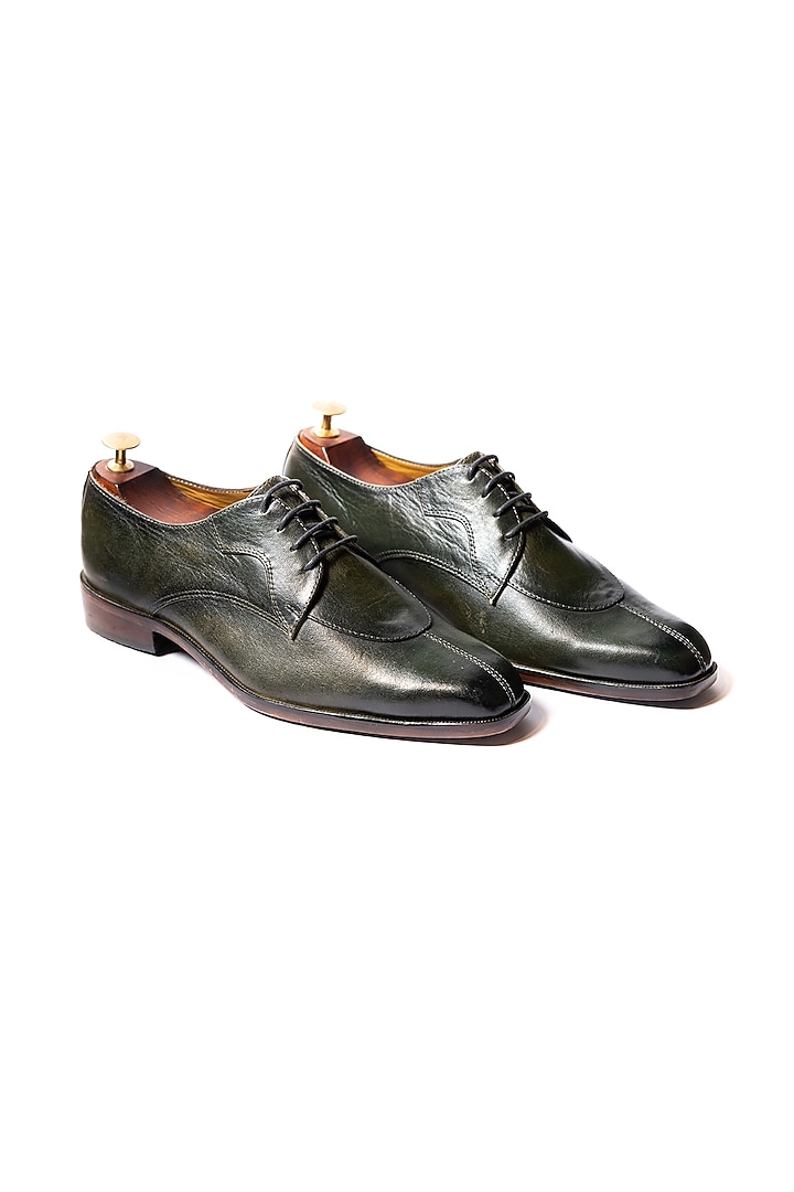 Military Green Leather Hand Painted Shoes by ARTIMEN at Pernia's Pop Up Shop