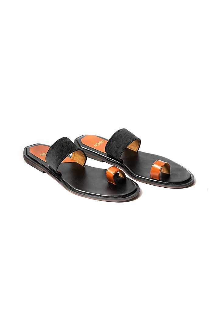 Black & Tan Velvet Slip-on by ARTIMEN at Pernia's Pop Up Shop