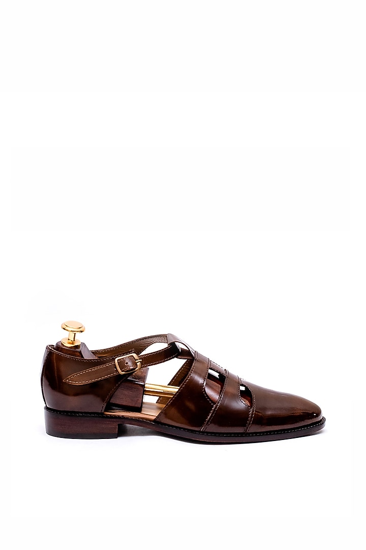 Brushed Brown Leather Sandals by ARTIMEN at Pernia's Pop Up Shop