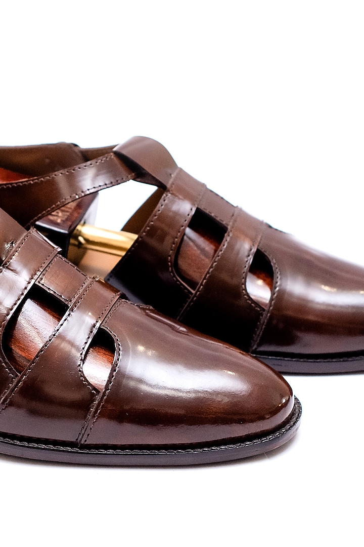 Brushed Brown Leather Sandals by ARTIMEN at Pernia's Pop Up Shop