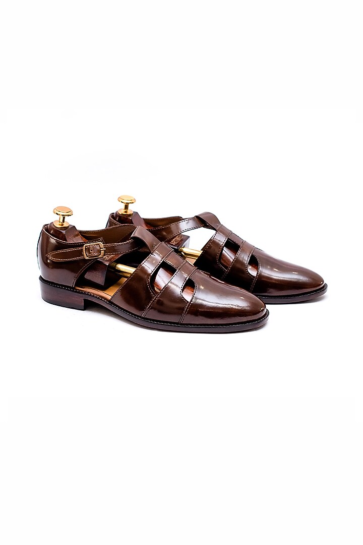Brushed Brown Leather Sandals by ARTIMEN at Pernia's Pop Up Shop