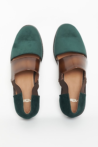Green Velvet Sandals by ARTIMEN