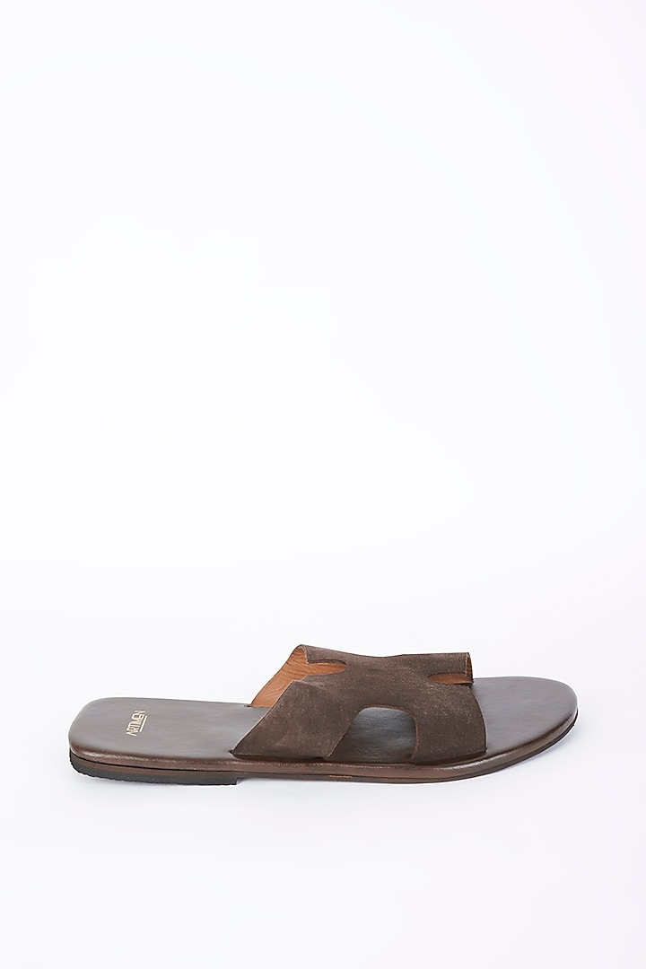 Brown Leather Slippers by ARTIMEN at Pernia's Pop Up Shop