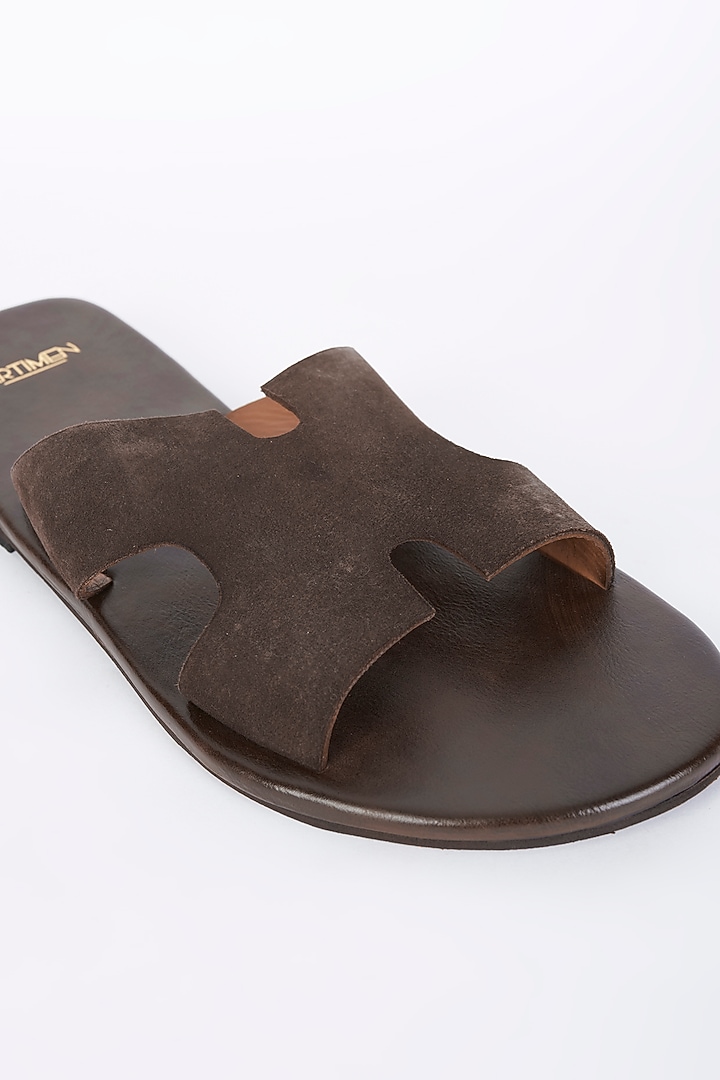 Brown Leather Slippers by ARTIMEN at Pernia's Pop Up Shop