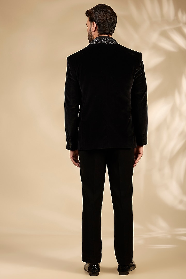 Black Premium Cotton Velvet Cutdana Embroidered Tuxedo Set by ARTIMEN at Pernia's Pop Up Shop
