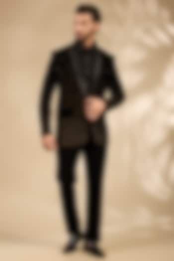 Black Premium Cotton Velvet Cutdana Embroidered Tuxedo Set by ARTIMEN at Pernia's Pop Up Shop