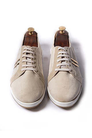 Cream Velvet Sneakers by ARTIMEN