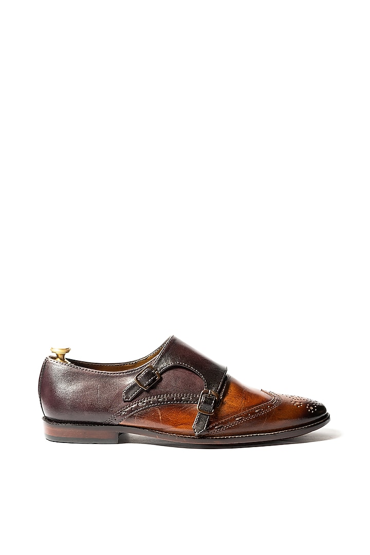 Tan & Burgundy Leather Hand Painted Loafers by ARTIMEN at Pernia's Pop Up Shop