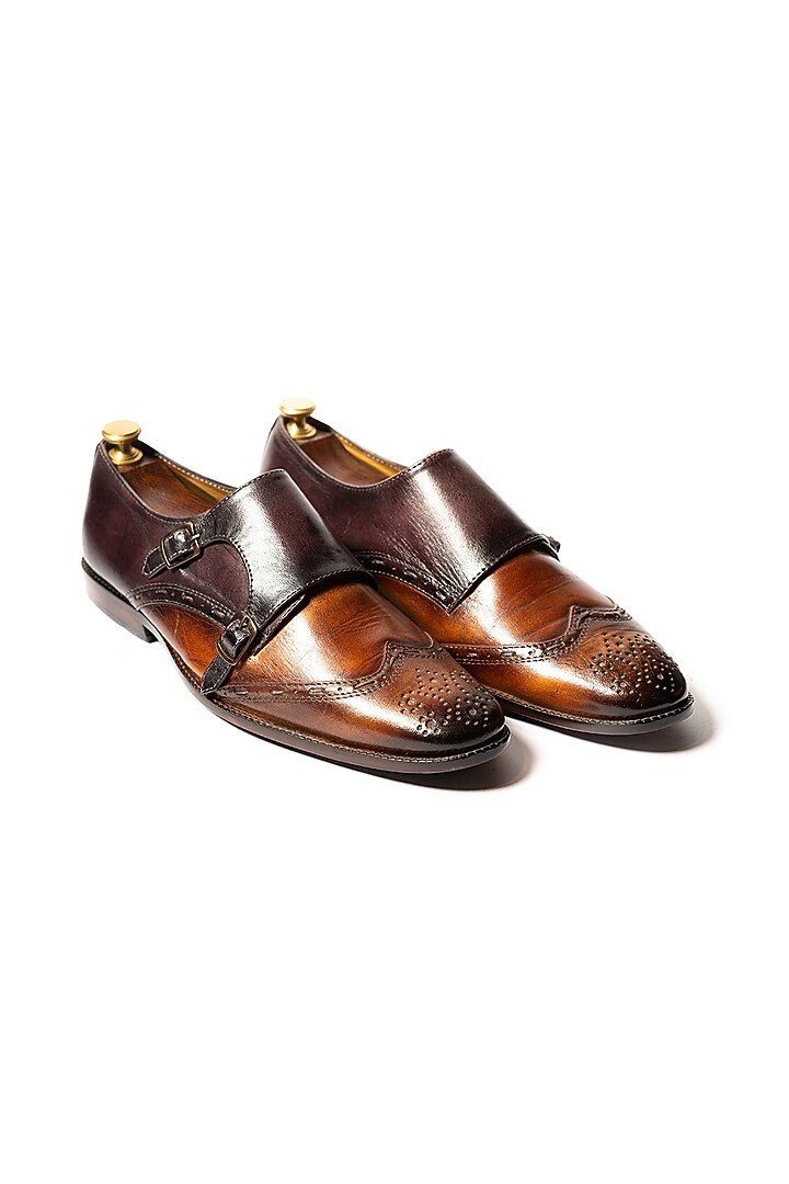 Tan & Burgundy Leather Hand Painted Loafers by ARTIMEN at Pernia's Pop Up Shop