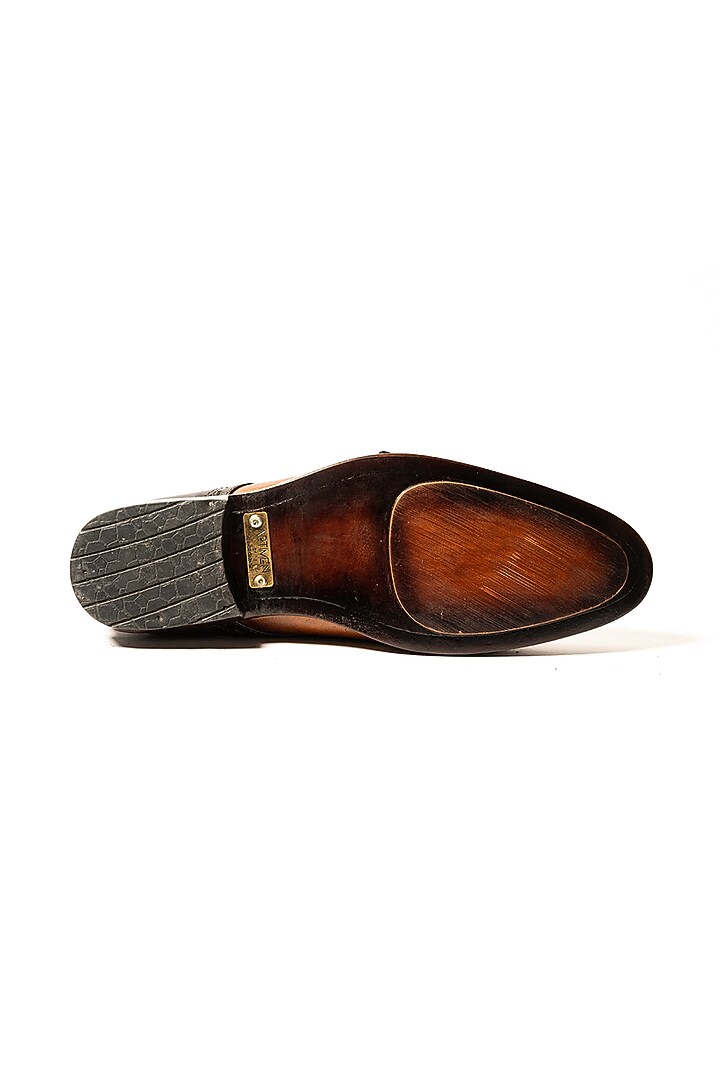 Tan & Burgundy Leather Hand Painted Loafers by ARTIMEN at Pernia's Pop Up Shop