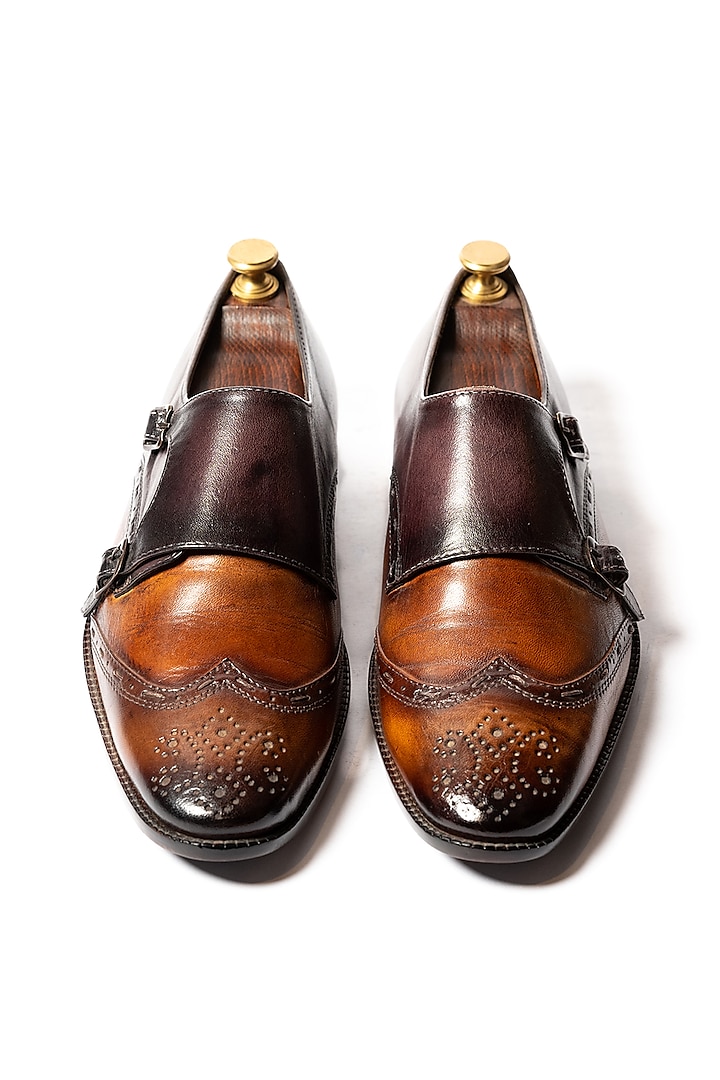 Tan & Burgundy Hand Painted Loafers by ARTIMEN