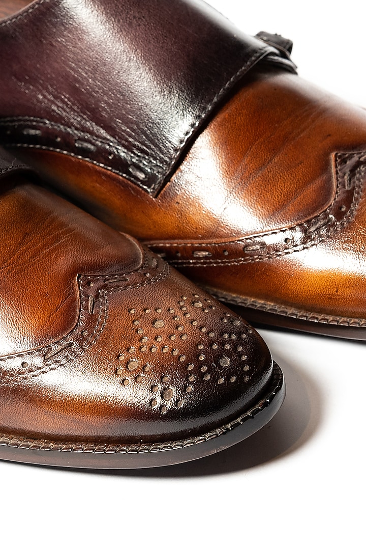 Tan & Burgundy Leather Hand Painted Loafers by ARTIMEN at Pernia's Pop Up Shop