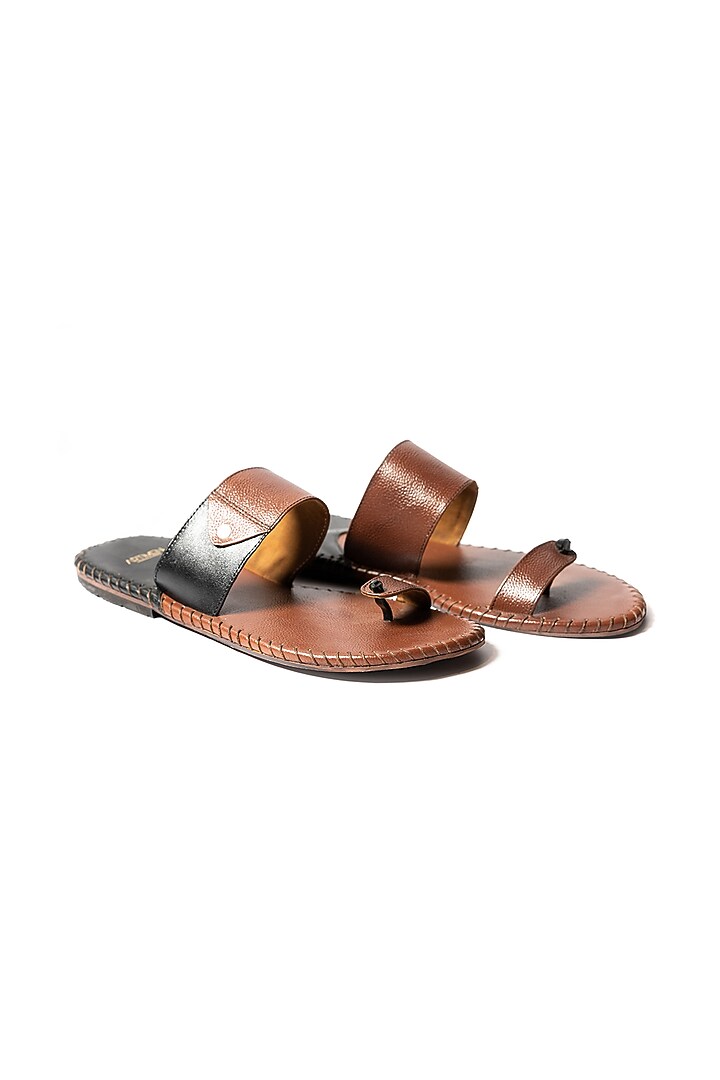 Brown Leather Slippers by ARTIMEN at Pernia's Pop Up Shop