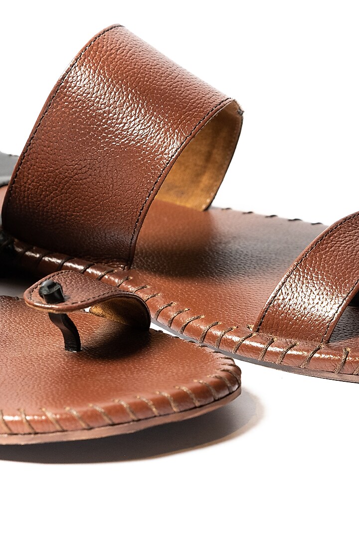 Brown Leather Slippers by ARTIMEN at Pernia's Pop Up Shop