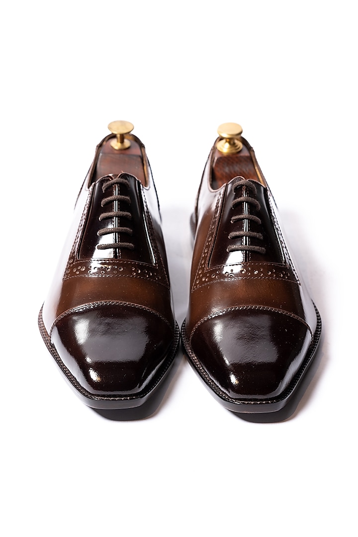 Burnt Brown Handcrafted Dual Tone Shoes by ARTIMEN