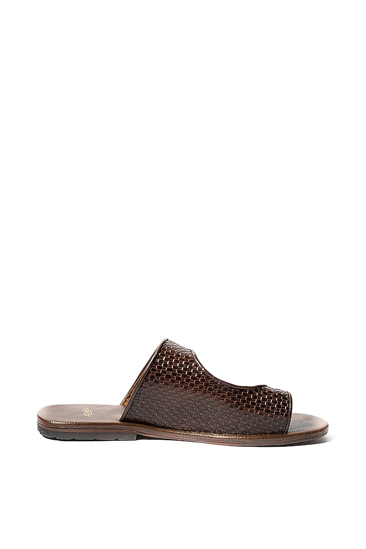Brown Woven Leather Slippers by ARTIMEN at Pernia's Pop Up Shop