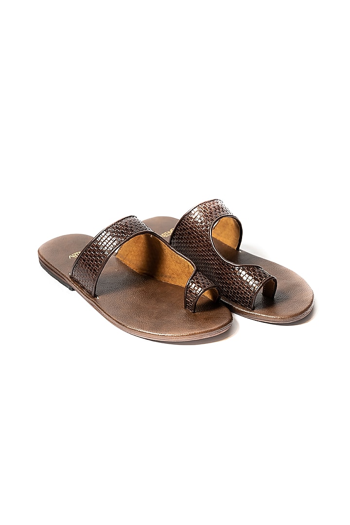Brown Woven Leather Slippers by ARTIMEN at Pernia's Pop Up Shop