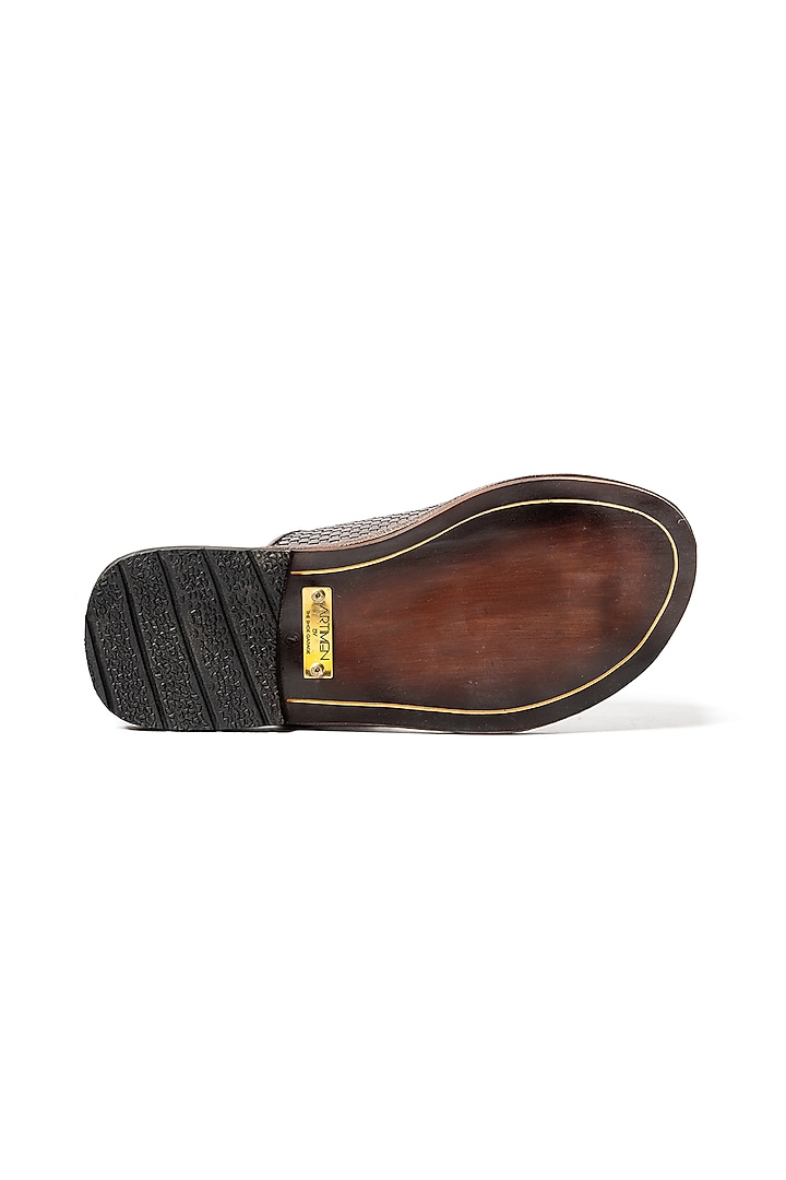 Brown Woven Leather Slippers by ARTIMEN at Pernia's Pop Up Shop