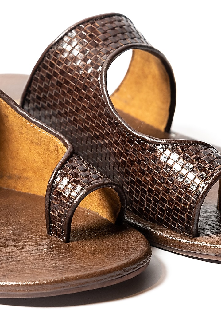 Brown Woven Leather Slippers by ARTIMEN at Pernia's Pop Up Shop