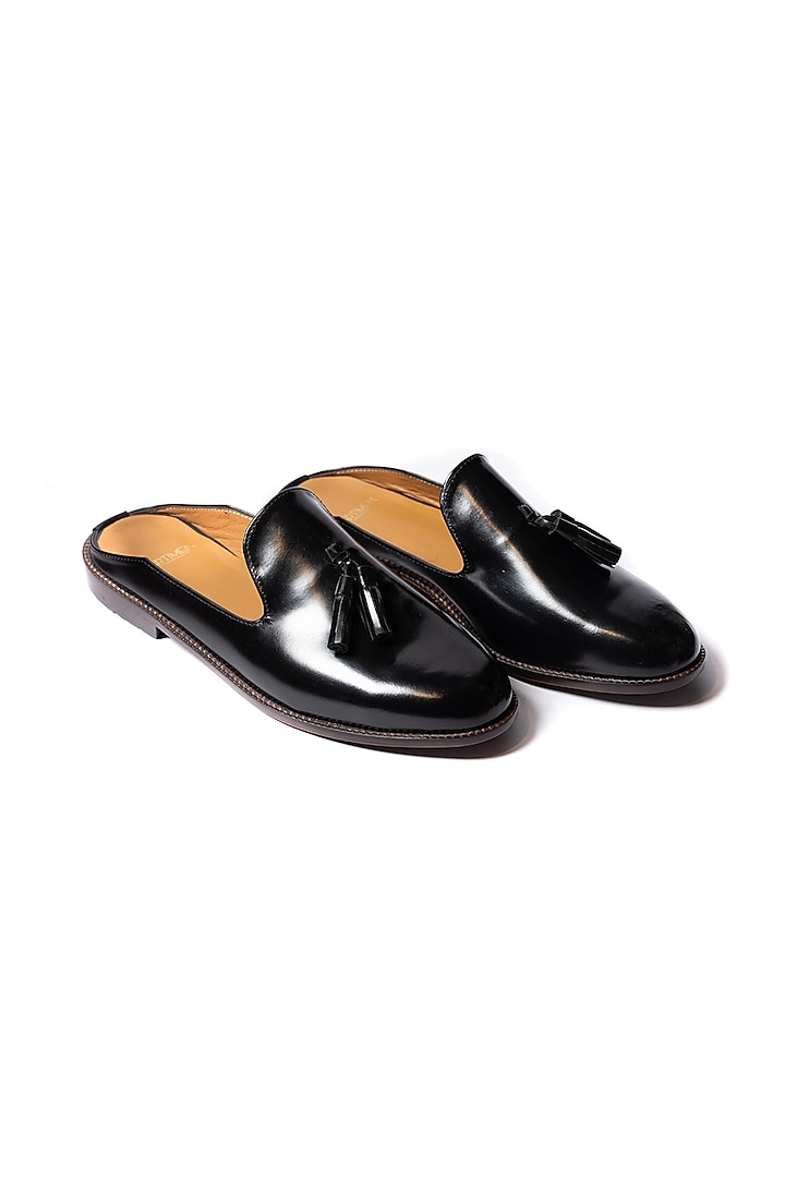 Black Leather Mules by ARTIMEN at Pernia's Pop Up Shop