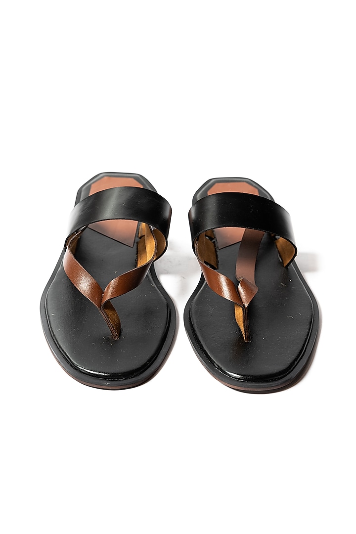 Black & Brown Strappy Slippers by ARTIMEN