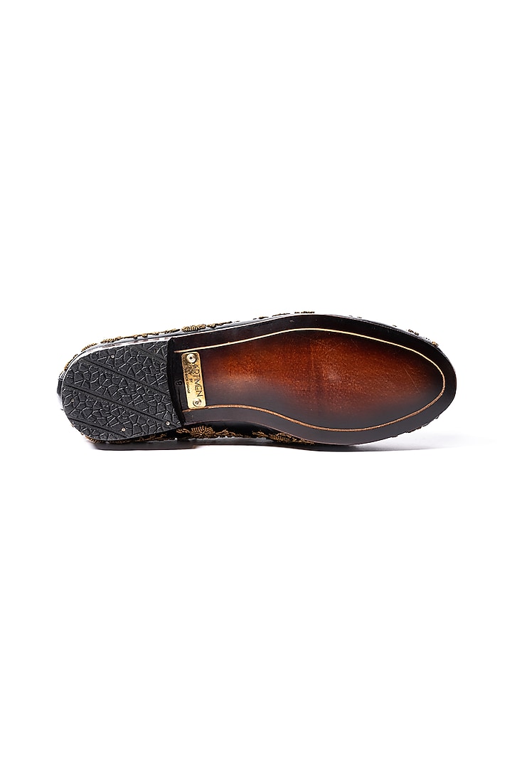 Black Leather Thread Hand Embroidered Loafers by ARTIMEN at Pernia's Pop Up Shop