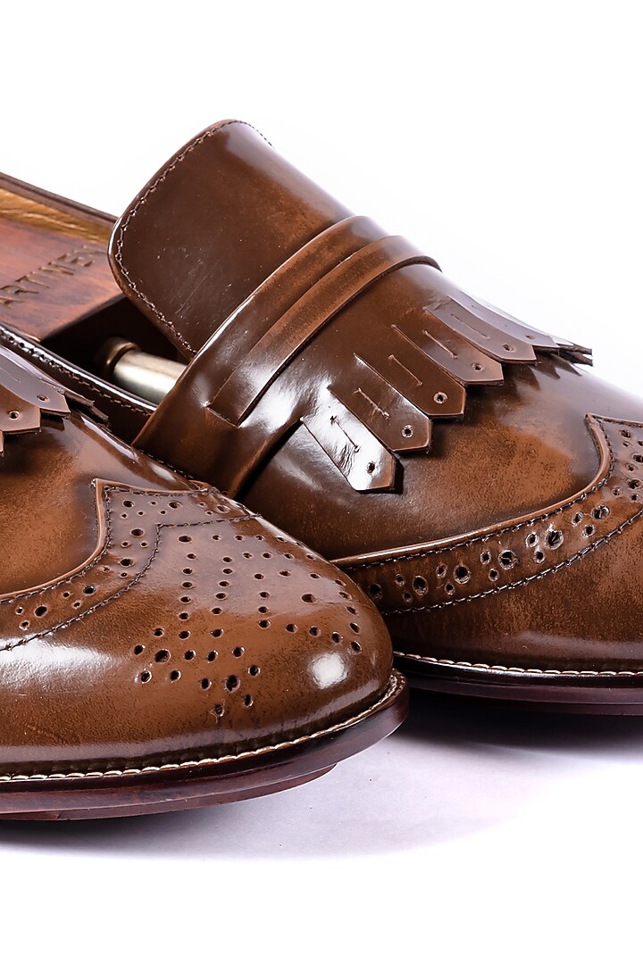 Burnt Brown Leather Loafers by ARTIMEN at Pernia's Pop Up Shop
