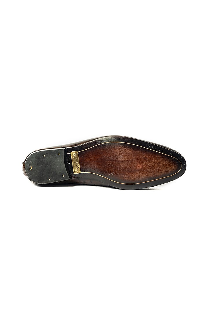Brown Leather Croc Embossed Shoes by ARTIMEN at Pernia's Pop Up Shop