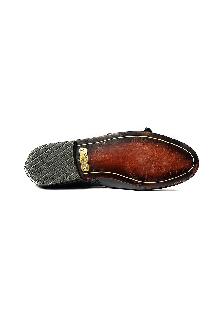 Black Leather Lizard Printed Loafers by ARTIMEN at Pernia's Pop Up Shop