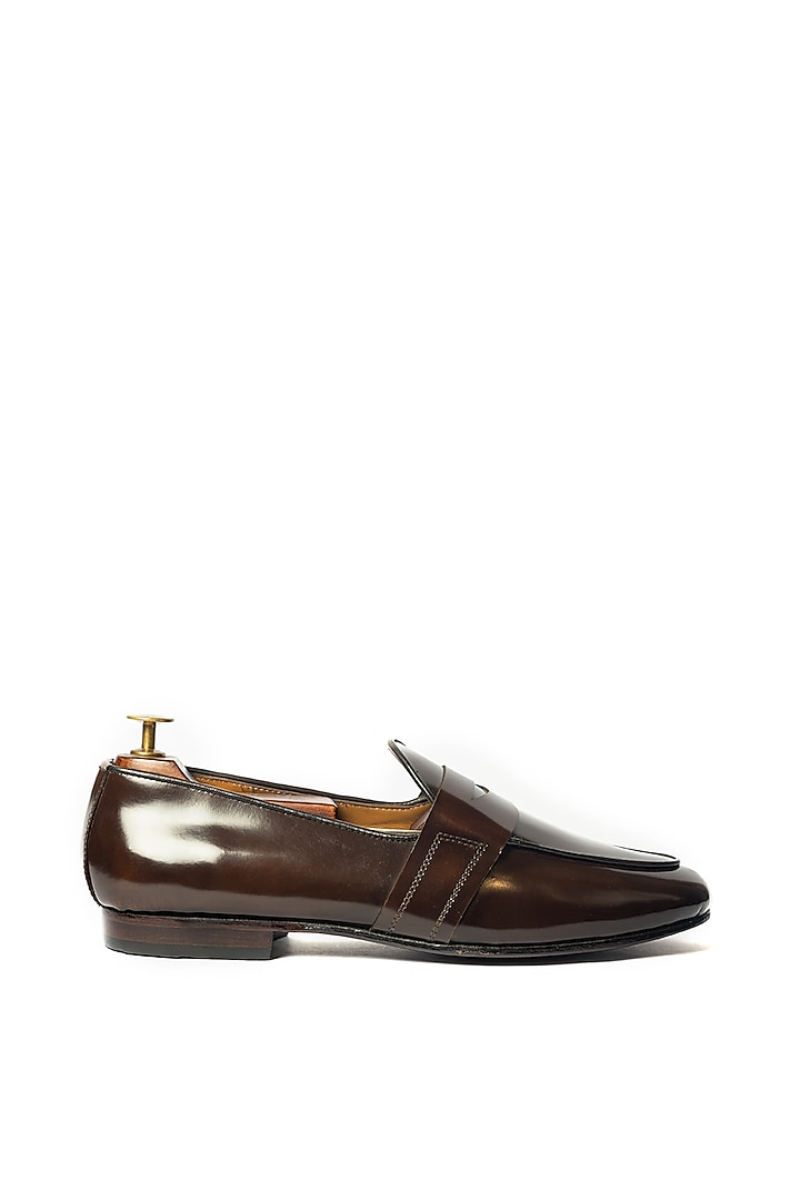 Brown Brushed Penny Loafers by ARTIMEN