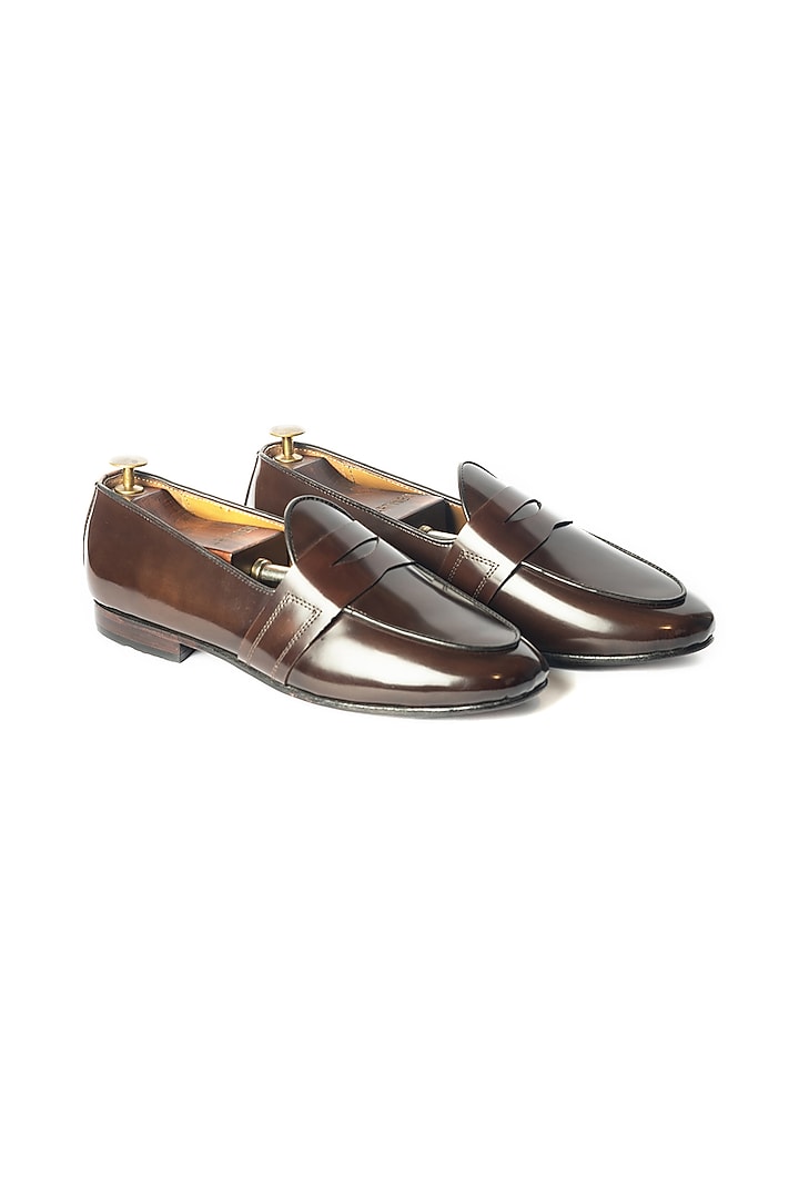 Brown Leather Brushed Penny Loafers by ARTIMEN at Pernia's Pop Up Shop