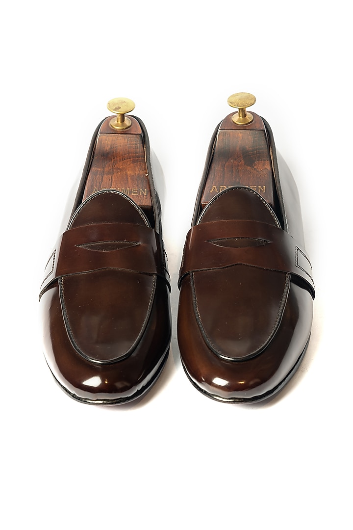 Brown Leather Brushed Penny Loafers by ARTIMEN at Pernia's Pop Up Shop