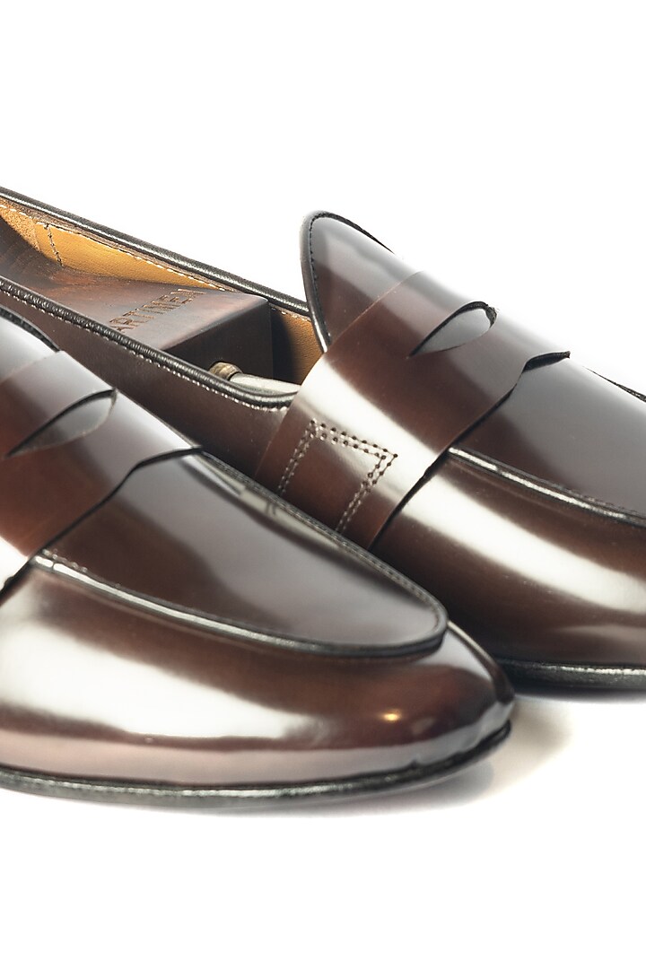 Brown Leather Brushed Penny Loafers by ARTIMEN at Pernia's Pop Up Shop