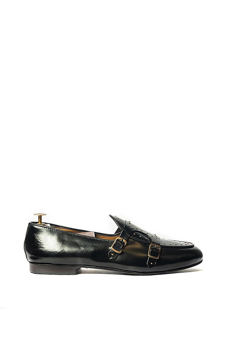 Black Leather Mini Handcrafted Loafers by ARTIMEN at Pernia's Pop Up Shop