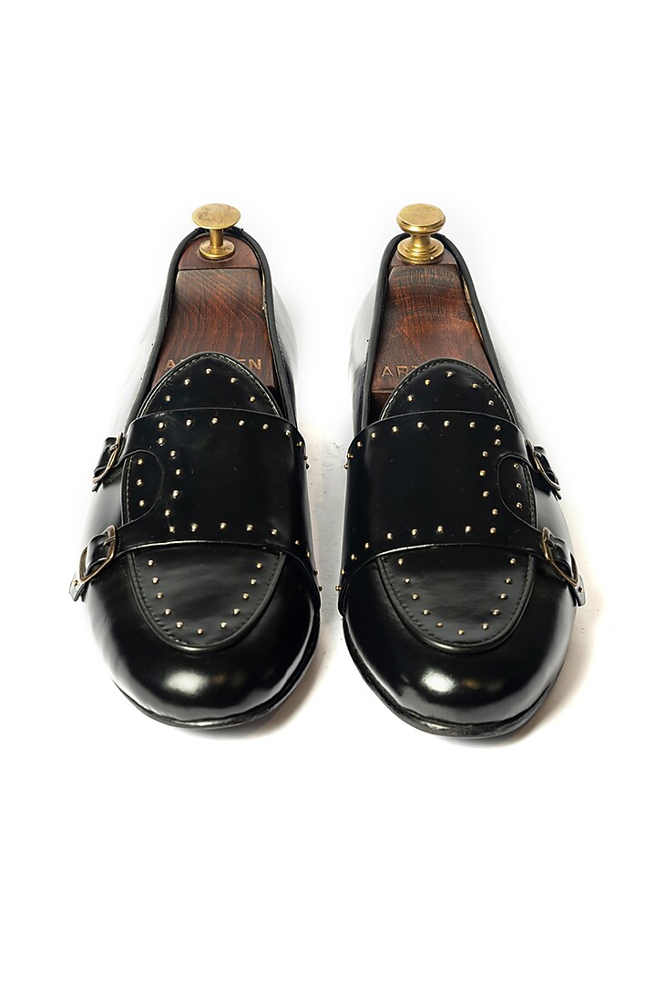 Black Leather Mini Handcrafted Loafers by ARTIMEN at Pernia's Pop Up Shop