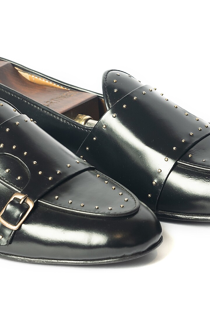 Black Leather Mini Handcrafted Loafers by ARTIMEN at Pernia's Pop Up Shop